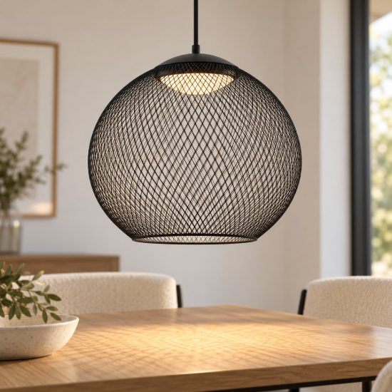 Lampadario per cucina moderno sferica nero a sospensione led 12w 3000k