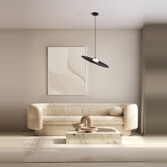 Lampadario a sospensione design moderno disco rotondo nero bianco