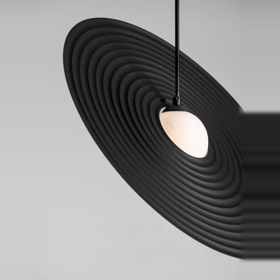 Lampadario a sospensione design moderno disco rotondo nero bianco