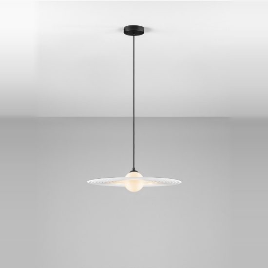 Lampadario a sospensione design moderno disco rotondo nero bianco