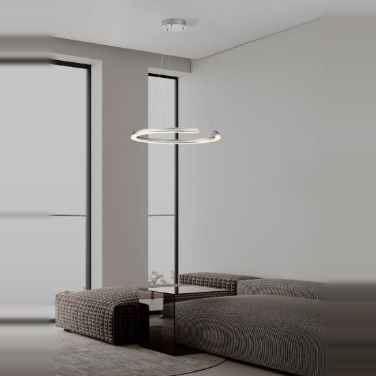 Lampadario a sospensione tondo moderno cromo per soggiorno led 48w 3500k dimmerabile