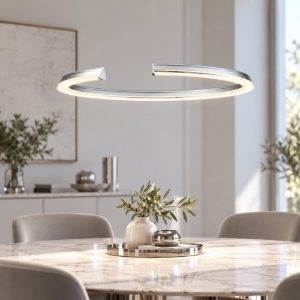 Lampadario led 58w 3500k dimmerabile cerchio moderno a sospensione cromo per soggiorno