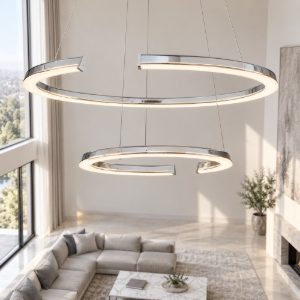 Lampadario a sospensione cerchio moderno cromo per soggiorno led 70w 3500k dimmerabile