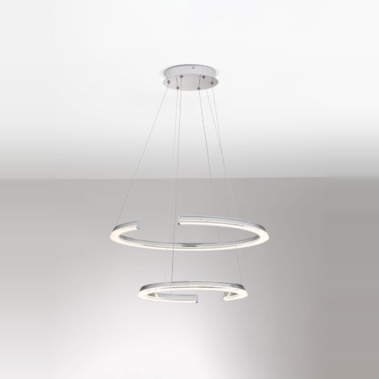 Lampadario a sospensione cerchio moderno cromo per soggiorno led 70w 3500k dimmerabile