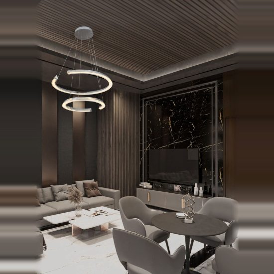 Lampadario a sospensione cerchio moderno cromo per soggiorno led 70w 3500k dimmerabile