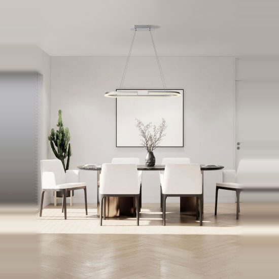 Lampadario a sospensione tondo moderno cromo per soggiorno led 48w 3500k dimmerabile