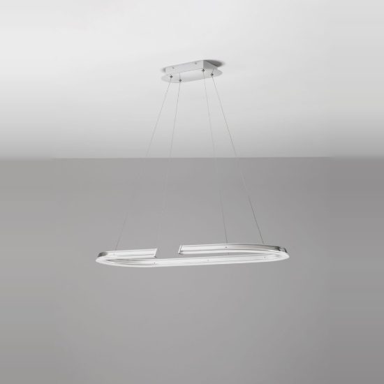 Lampadario a sospensione tondo moderno cromo per soggiorno led 48w 3500k dimmerabile