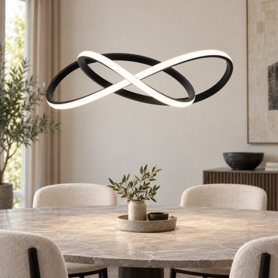 Lampadario moderno per soggiorno spiroidale nero a sospensione led 28w 3000k dimmerabile
