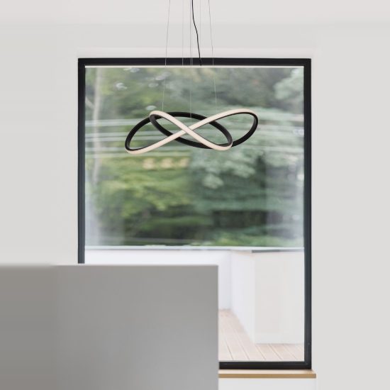 Lampadario moderno per soggiorno spiroidale nero a sospensione led 28w 3000k dimmerabile