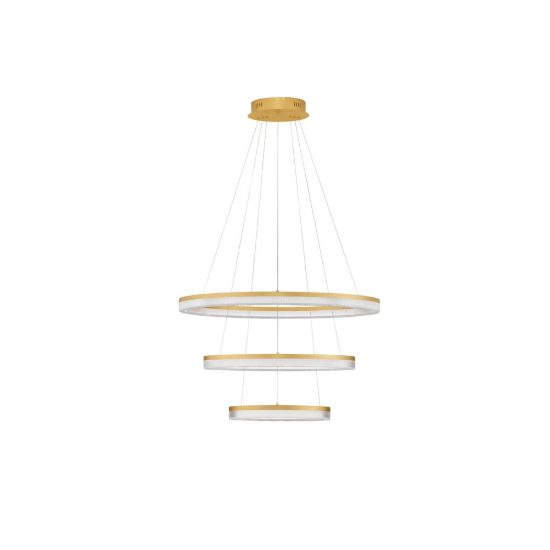 Lampadario a sospensione cerchi oro per soggiorno led 90w cct 2700k 4000k dimmerabile