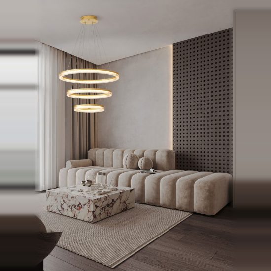 Lampadario a sospensione cerchi oro per soggiorno led 90w cct 2700k 4000k dimmerabile
