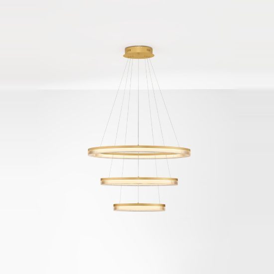 Lampadario a sospensione cerchi oro per soggiorno led 90w cct 2700k 4000k dimmerabile