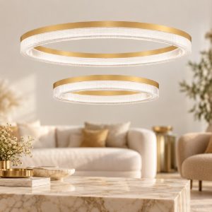Lampadario a sospensione oro per soggiorno led 47w cct 2700k 4000k dimmerabile