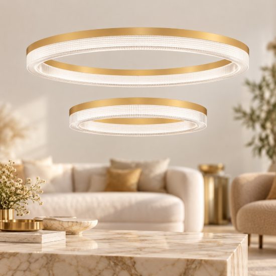 Lampadario a sospensione oro per soggiorno led 47w cct 2700k 4000k dimmerabile