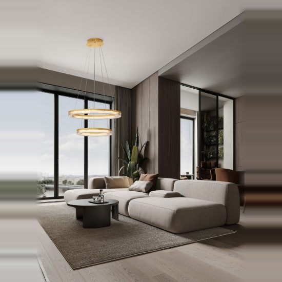 Lampadario a sospensione oro per soggiorno led 47w cct 2700k 4000k dimmerabile