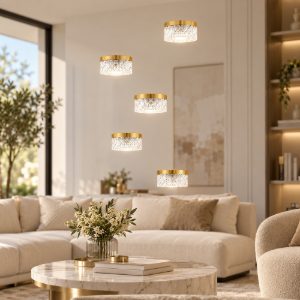 Lampadario a sospensione led 32w 3000k 5 luci classico tondo oro ottone per soggiorno