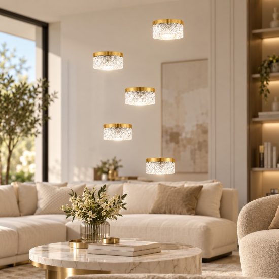Lampadario a sospensione led 32w 3000k 5 luci classico tondo oro ottone per soggiorno