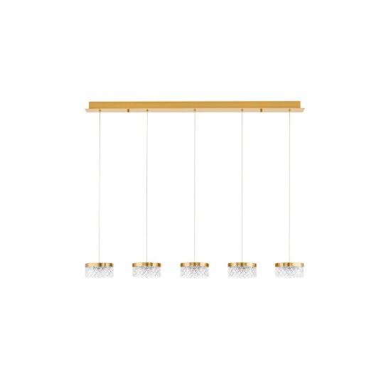 Lampadario a sospensione led 32w 3000k 5 luci lineare oro ottone per soggiorno
