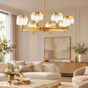 Lampadario classico a sospensione oro ottone cristallo per soggiorno led 48w 3000k