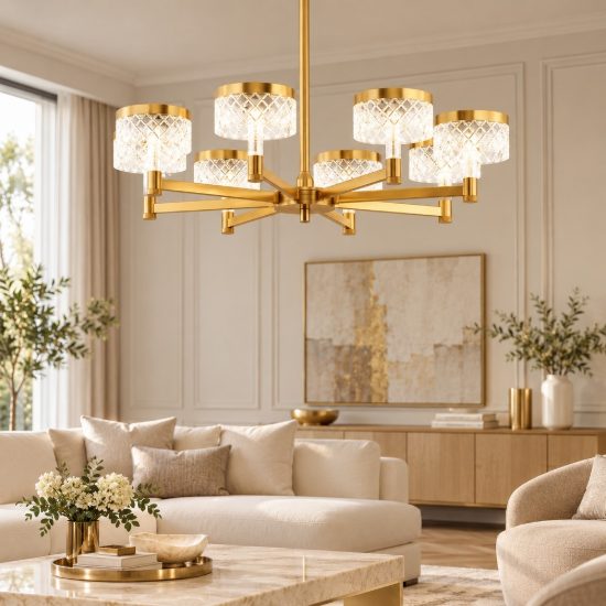 Lampadario classico a sospensione oro ottone cristallo per soggiorno led 48w 3000k
