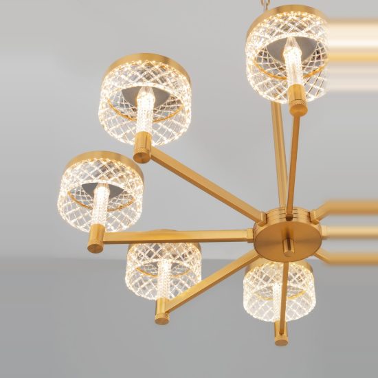 Lampadario classico a sospensione oro ottone cristallo per soggiorno led 48w 3000k