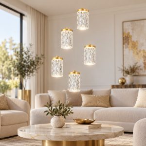 Lampadario led 28w 3000k dimmerabile 5 luci per soggiorno classico oro ottone