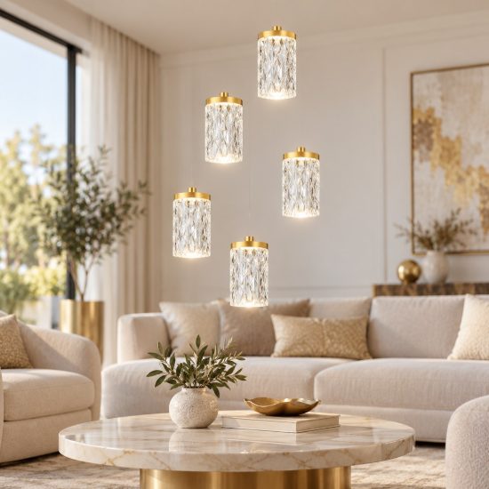 Lampadario led 28w 3000k dimmerabile 5 luci per soggiorno classico oro ottone