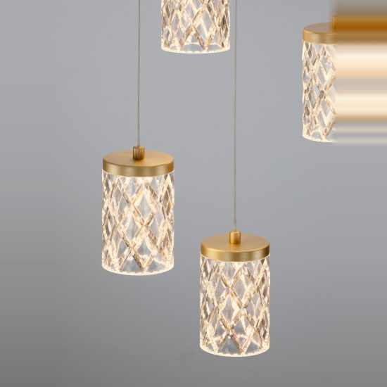 Lampadario led 28w 3000k dimmerabile 5 luci per soggiorno classico oro ottone