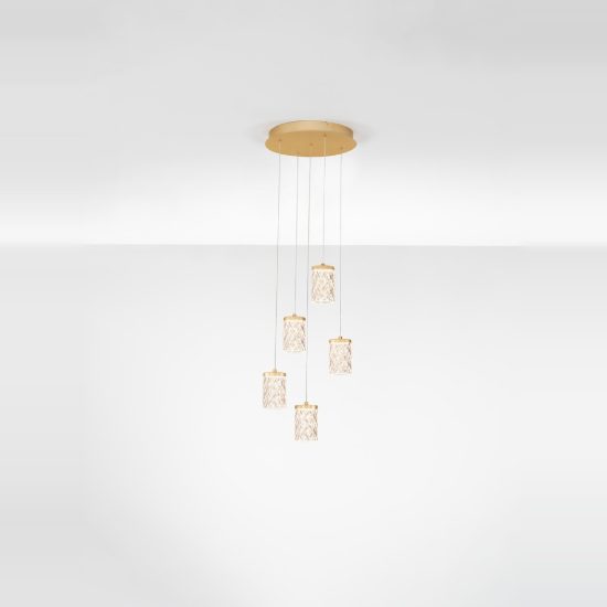 Lampadario led 28w 3000k dimmerabile 5 luci per soggiorno classico oro ottone