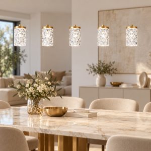 Lampadario led 28w 3000k 5 luci pendenti per cucina classica oro ottone