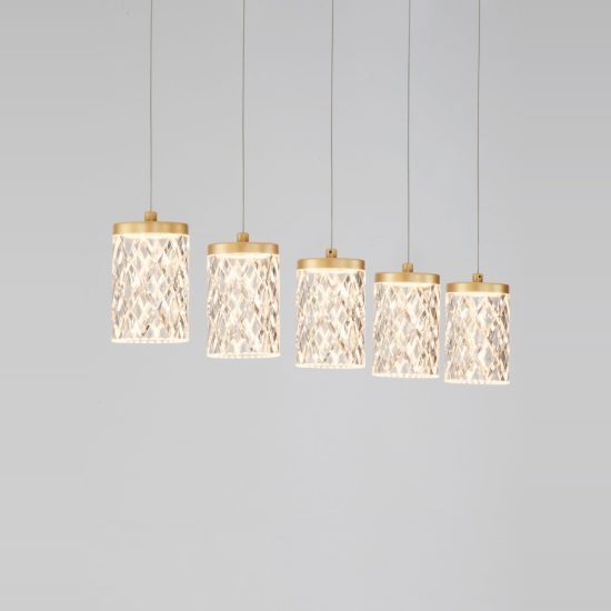 Lampadario led 28w 3000k 5 luci pendenti per cucina classica oro ottone