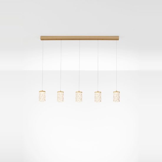 Lampadario led 28w 3000k 5 luci pendenti per cucina classica oro ottone