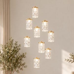 Lampadario led 46w 3000k 9 luci pendenti per salone classico oro ottone
