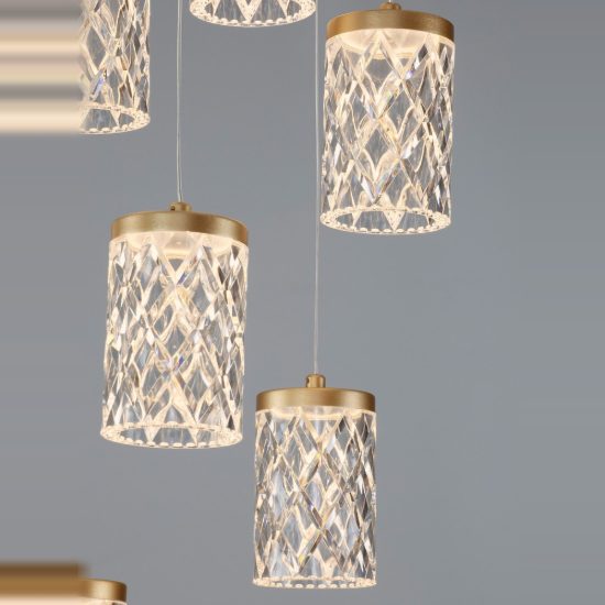 Lampadario led 46w 3000k 9 luci pendenti per salone classico oro ottone
