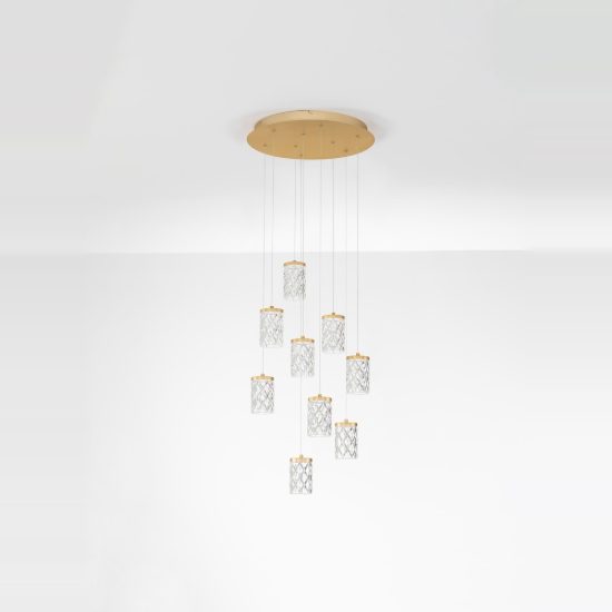 Lampadario led 46w 3000k 9 luci pendenti per salone classico oro ottone