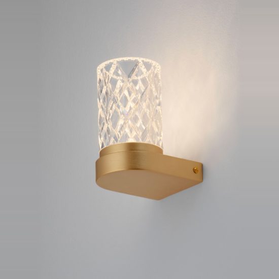 Applique led 6w 3000k cilindrica da parete oro ottone per soggiorno