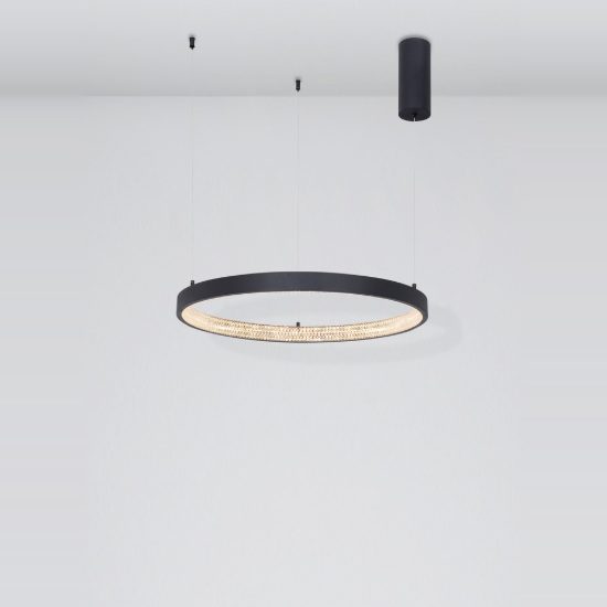 Lampadario moderno per soggiorno tondo nero a sospensione led 35w 3000k dimmerabile