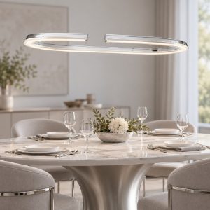 Lampadario a sospensione tondo moderno cromo per soggiorno led 48w 3500k dimmerabile