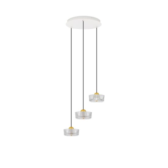 Lampadario led 18w 3000k 3 luci a sospensione per camera da letto oro platino e bianco