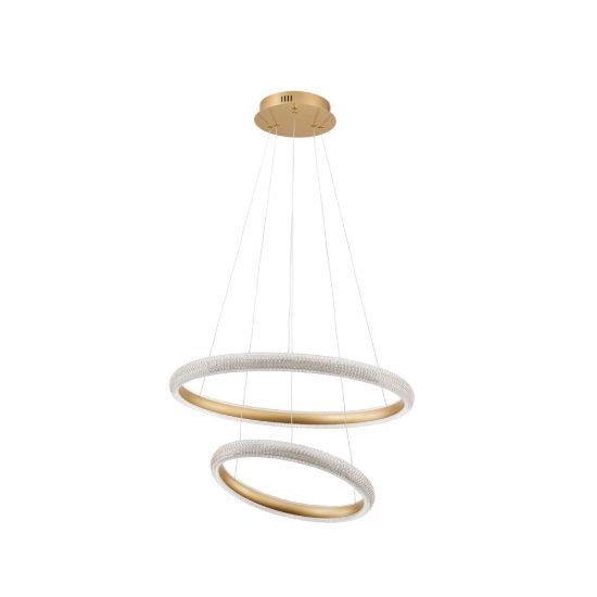 Lampadario led 42w 3000k dimmerabile moderno a sospensione tondo oro ottone per soggiorno