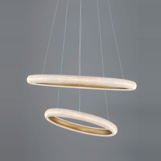 Lampadario led 42w 3000k dimmerabile moderno a sospensione tondo oro ottone per soggiorno
