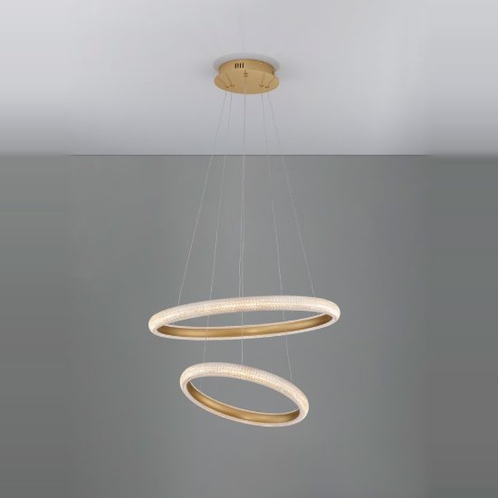 Lampadario led 42w 3000k dimmerabile moderno a sospensione tondo oro ottone per soggiorno