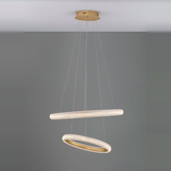 Lampadario led 42w 3000k dimmerabile moderno a sospensione tondo oro ottone per soggiorno