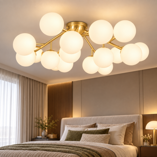 Maytoni dallas plafoniera per camera da letto moderna oro vetro 75cm