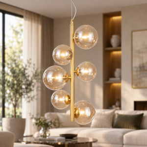 Lampadario contemporaneo a oro vetro per soggiorno 6 luci maytoni dallas