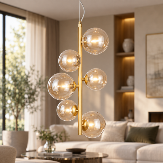 Lampadario moderno a oro vetro per soggiorno 6 luci maytoni dallas