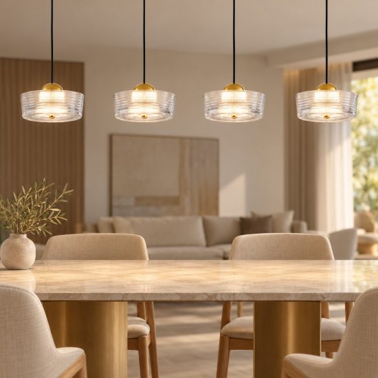Lampadario led 23w 3000k 4 luci a sospensione per soggiorno oro platino e bianco