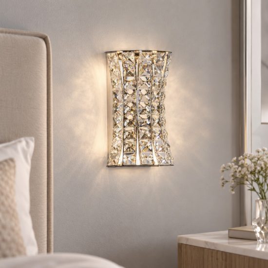 Applique da parete moderna cromo cristallo per soggiorno led 12w 3500k 18cm