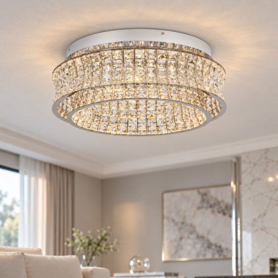 Plafoniera per camera da letto moderna cromo cristallo led 46w 3500k dimmerabile