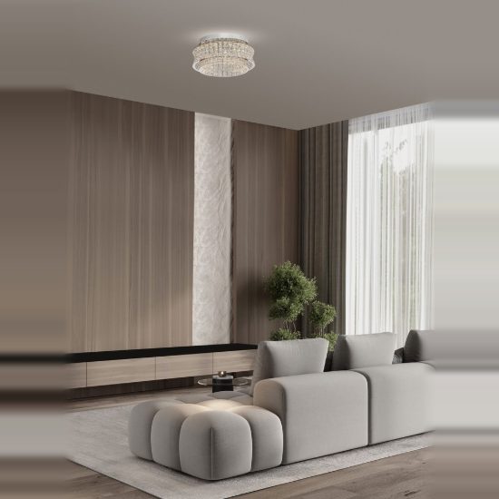 Plafoniera per camera da letto moderna cromo cristallo led 46w 3500k dimmerabile